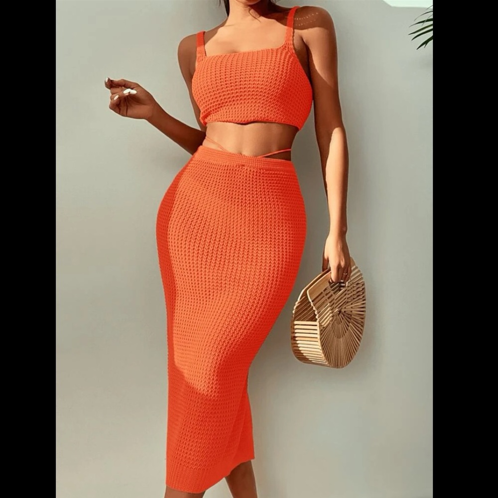 Orange crochet cover up / skirt set